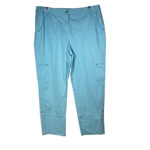 Chicos Light Blue Crop Cargo Pants Size 3 Cotton Blend Straight Leg Casual